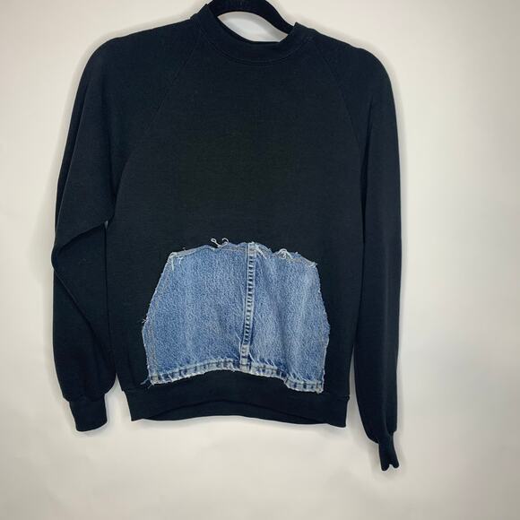 Dickies Sweatshirt Vintage Reworked Denim Pocket Sz XS Small - Picture 1 of 7